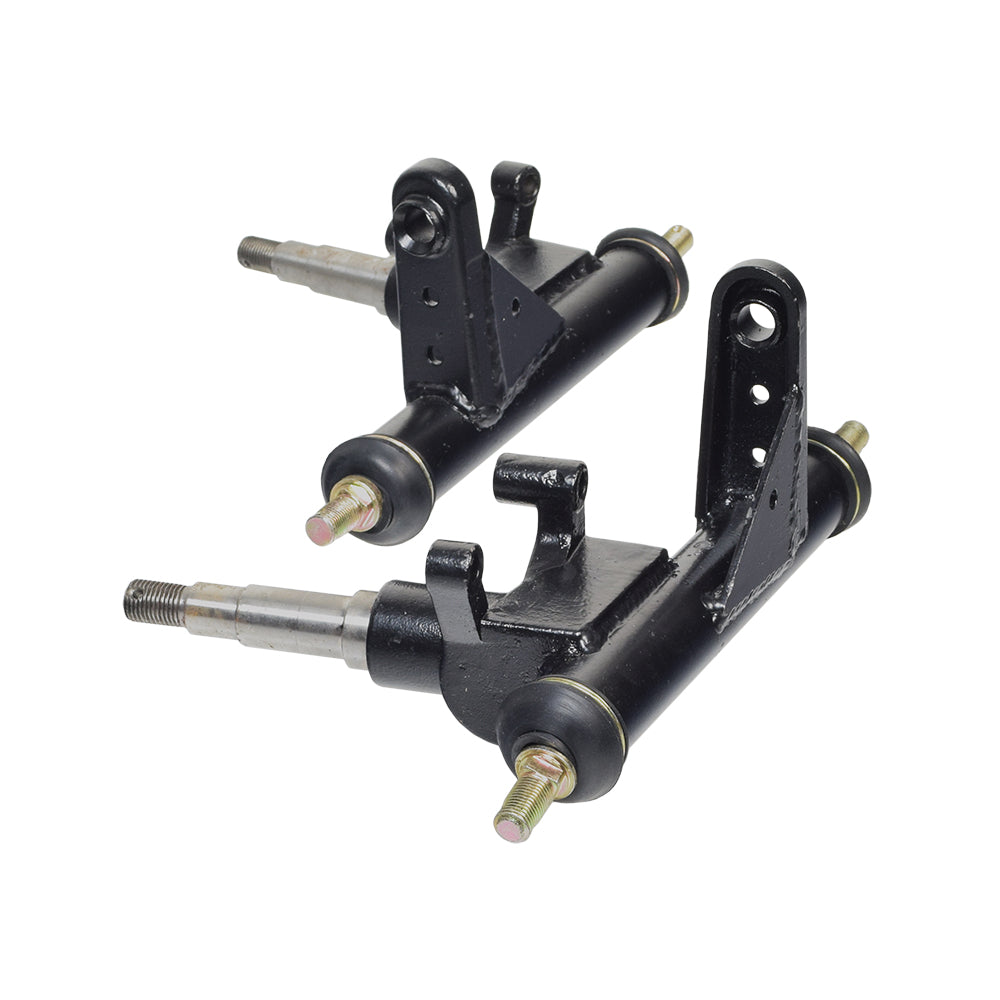 Left & Right Strut Spindle for 150cc - 250cc Go-Karts & Dune Buggies, showing a pair of black metal parts with two ball joints and a stepped axle/spindle, designed for Kandi brand models.