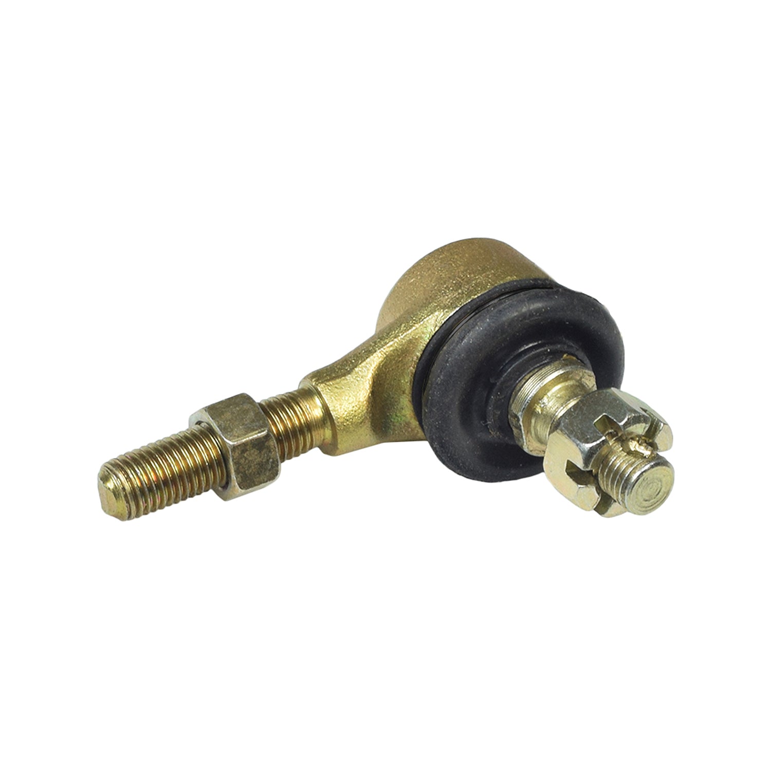 Tie Rod Ball Joint with M10 Clockwise Thread for 150cc - 250cc Go-Karts, featuring a robust gold and black metal construction, ideal for various go-kart brands including Dazon, Hammerhead, and Kinroad.