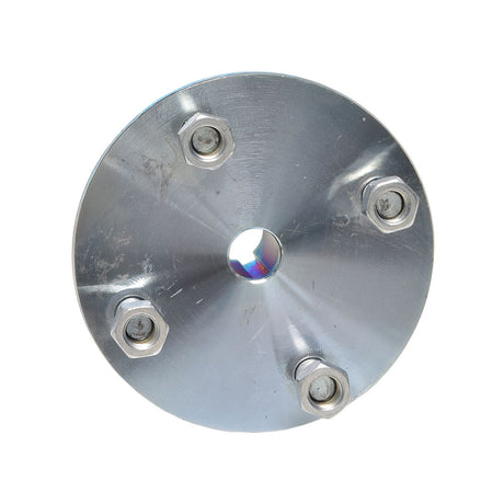 4 x 4 Go-Kart Live Axle Hub with 1 to 3/4 Step-Down, featuring a metal circular design with four lug nuts and a milled inner bore for a 1/4 axle key.