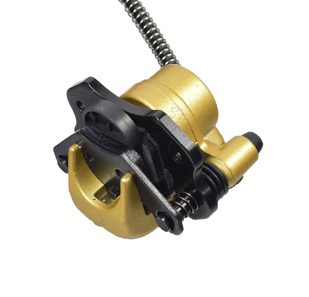 Brake Kit with Master Cylinder, Calipers, & Hoses for Go-Karts, featuring gold and black mechanical components, including brake calipers, master cylinder, brake pads, and hoses, ideal for 150cc go-karts.