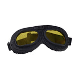 Cruiser Style Scooter Goggles with black frame and yellow lenses, designed for eye protection against dust, wind, and sun, featuring an adjustable elastic strap and foldable ABS frame.