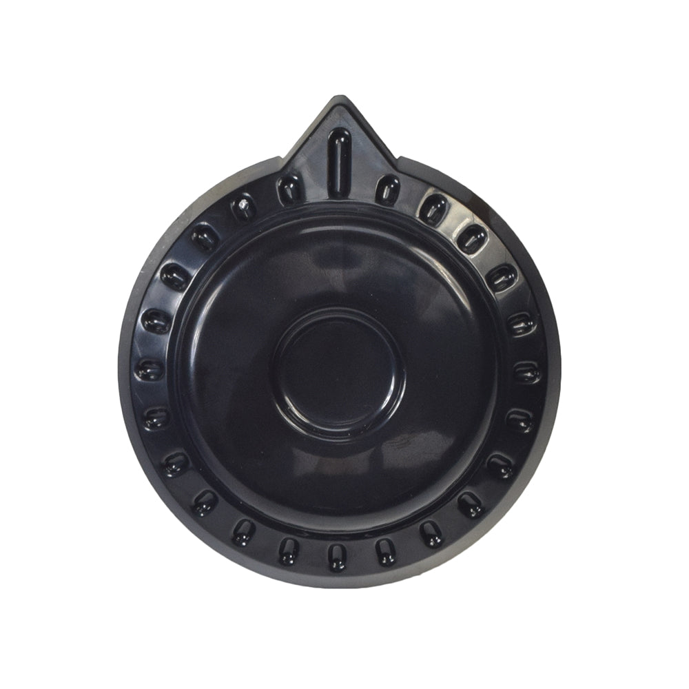 Steering Wheel Cap for Go-Karts: A black circular plastic cap with holes, designed to fit over and protect the go-kart steering wheel's center nut from moisture and corrosion.