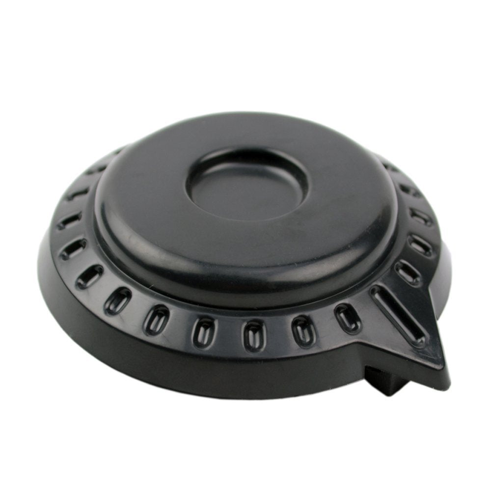 Steering Wheel Cap for Go-Karts: A black, circular plastic cap with a central hole, designed to fit over the steering wheel's center, protecting the center nut from moisture and corrosion.