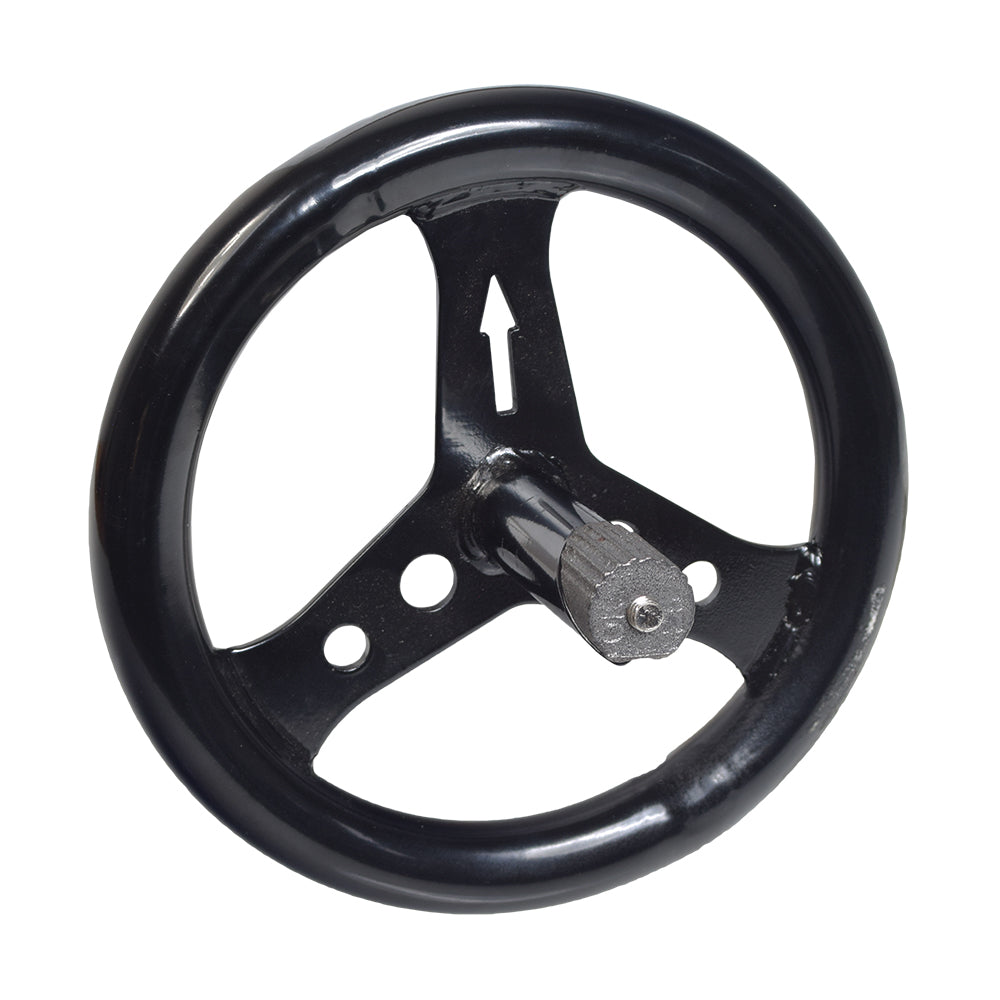 Steering Wheel with Bolt & Wedge for the Razor Crazy Cart (Versions 1+), Crazy Cart Shift (Versions 1+), Crazy Cart Shift Lightshow; 8 black wheel with silver handle and included bolt and wedge.