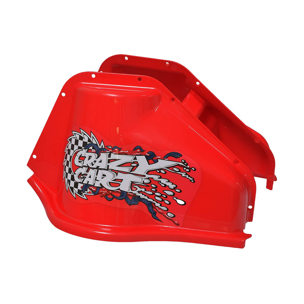 Motor Cover with Screws for the Razor Crazy Cart (Versions 5+), featuring a sleek design and a logo, offers a bright red plastic finish to refresh and protect your go-kart.