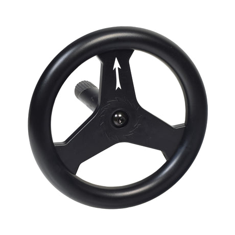 Steering Wheel with Bolt & Wedge for the Razor Crazy Cart (Versions 1+), Crazy Cart Shift (Versions 1+), & Crazy Cart Shift Lightshow: an 8 black wheel featuring a white arrow, providing ample grip.