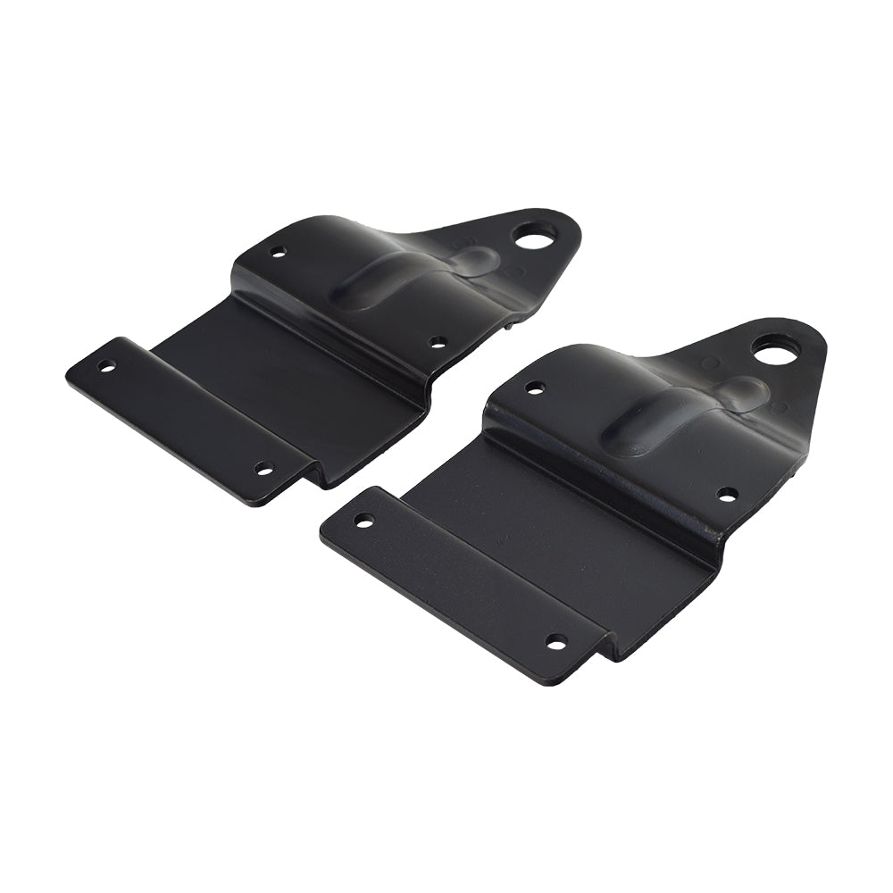 Front Caster Brackets for the Razor Crazy Cart XL (Versions 1+) (Set of 2), featuring black metal brackets with holes, designed for left and right sides. Note: Mounting hardware included; caster wheels and forks not included.