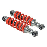 195 mm Adjustable Shocks with 8 mm Eyes for Go-Karts & Mini Bikes (Set of 2). The image shows two metal shock absorbers with coiled springs, emphasizing their robust design for vehicle upgrades.