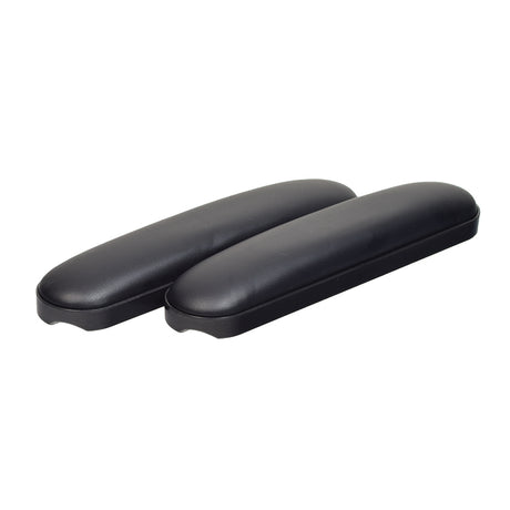 Black 10x2-1/8 Desk Length Padded Vinyl Armrests for wheelchairs, shown as two black padded armrests with drilled holes for mounting, without hardware, suitable for various models.