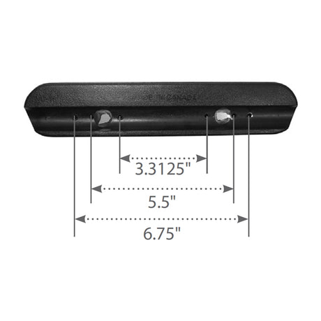 10-1/2 Desk Length Urethane Armrest Pad (Set of 2) - Black rectangular armrest pads with six mounting holes, designed for power chairs and wheelchairs, displayed close-up with measurements.