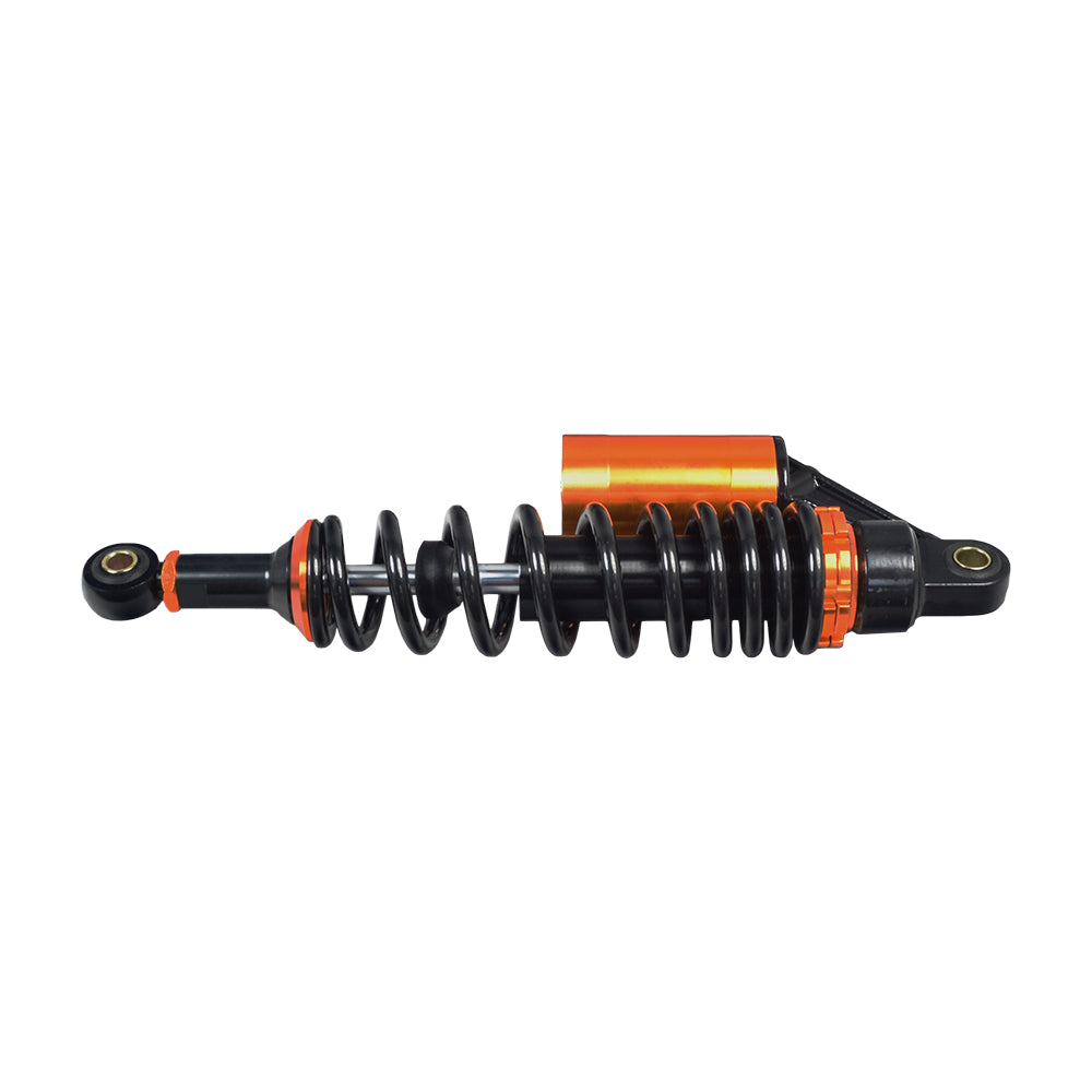 13-1/2 Adjustable Air Shocks for ATVs, Dirt Bikes & Go-Karts (Set of 2) featuring a close-up of the coil and black case with orange highlights, enhancing ride quality and comfort.