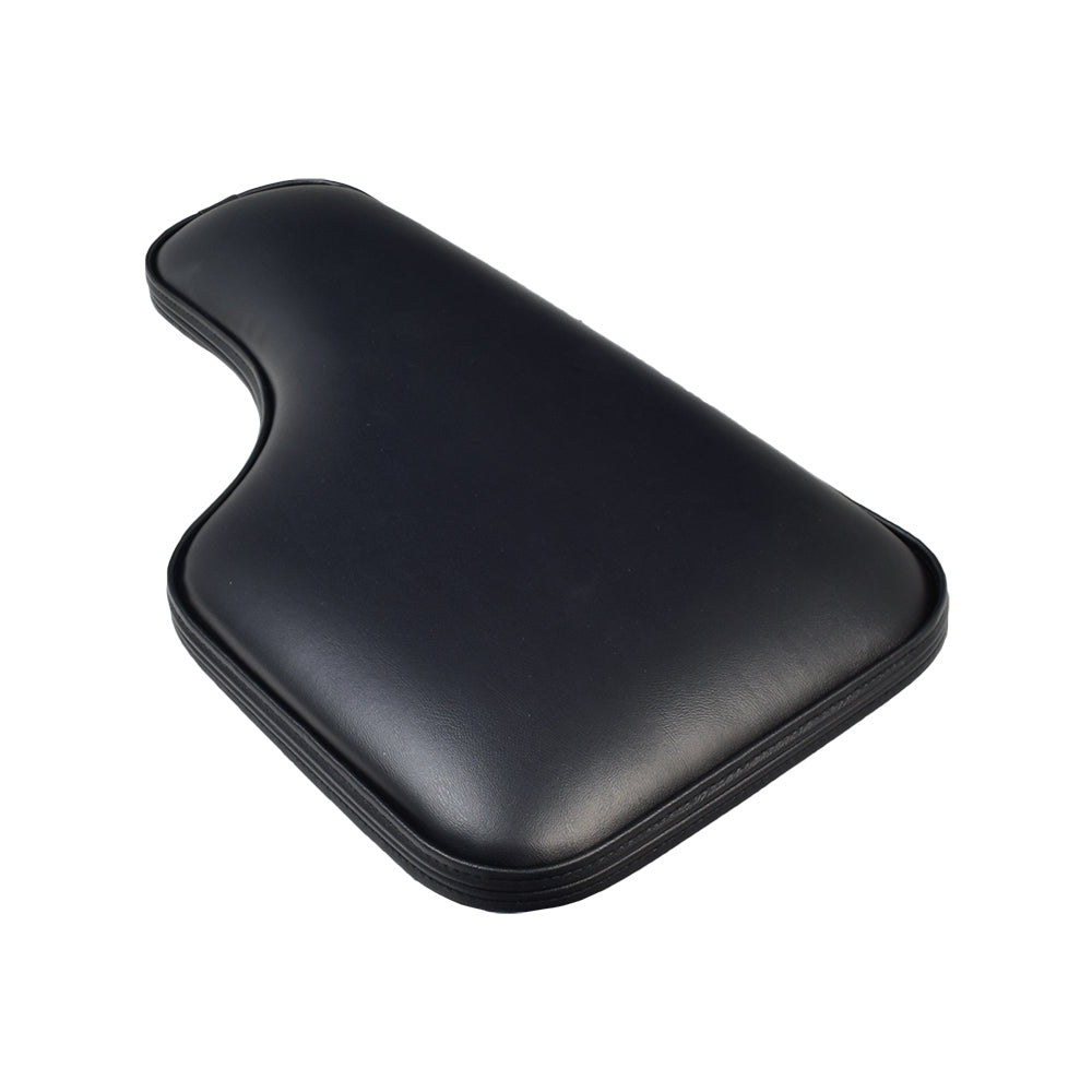 Universal Padded Black Vinyl Half-Lap Flip-Up Tray for Wheelchairs, shown on a white background, designed to slide onto standard padded armrests for added convenience.