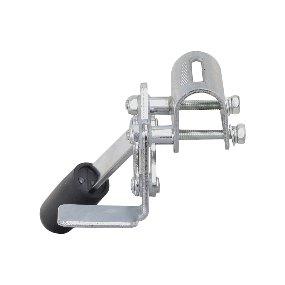 Wheel Locks for Transport Chairs with 8 Casters (Set of 2) featuring a metal device with a black handle, designed to secure transport wheelchairs with 8 rear caster wheels and prevent rolling.