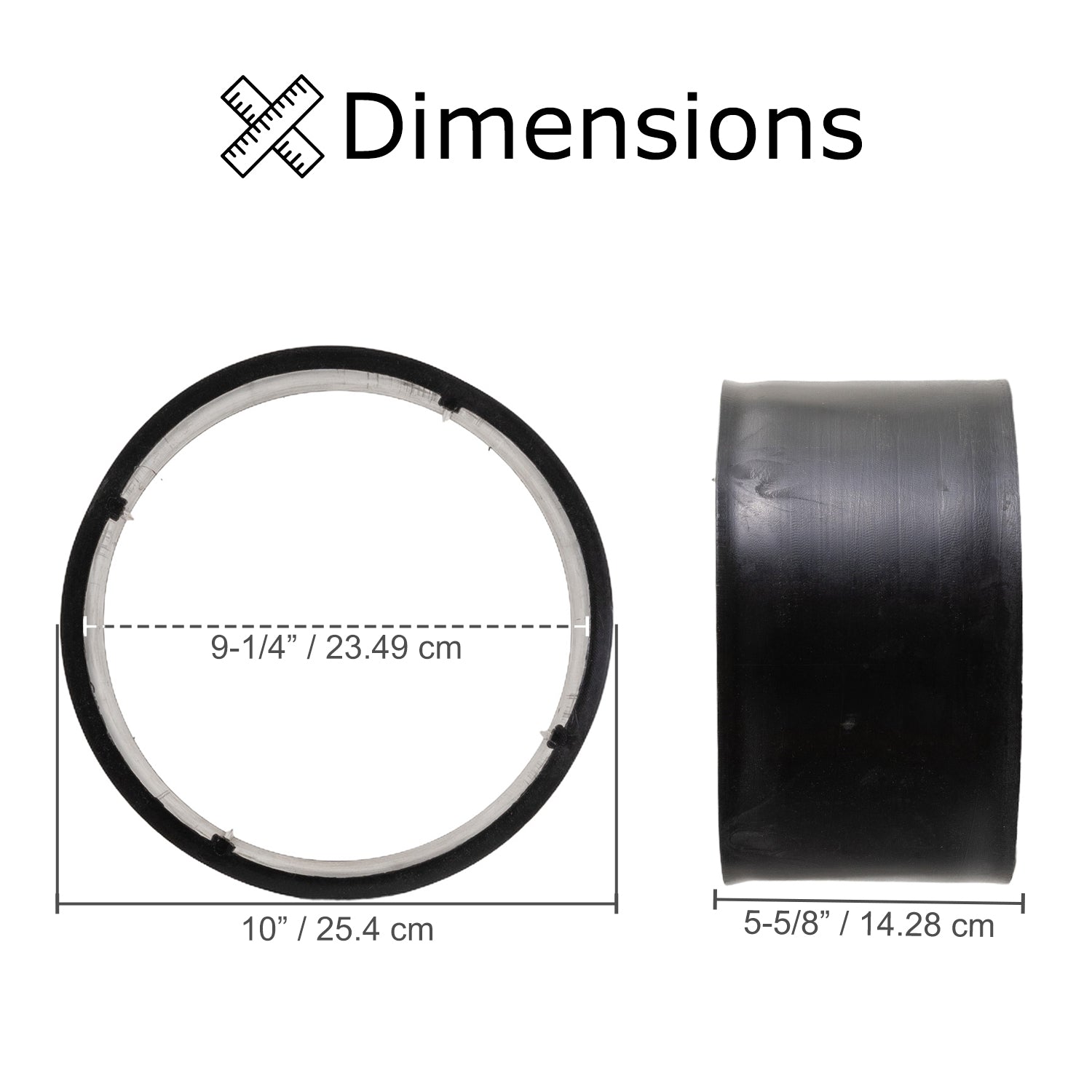 10x4.50-5 PVC Plastic Tire Sleeve for Drift Trikes, featuring a black, circular design with visible measurement markings, designed to enhance tire slipperiness for optimal drifting performance.