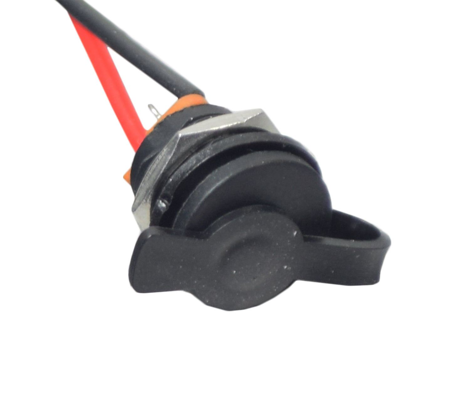 Coaxial Charging Port for Hover-1 Electric Scooters, shown with two 4 wires and a 5.5 mm female coaxial aperture, featuring a rubber cover for weather protection.