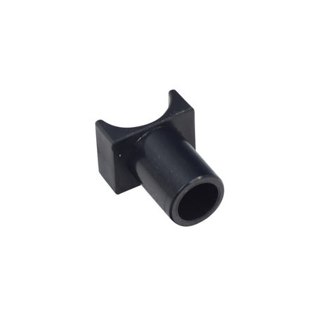 Seat Rail Guide for Fixed 7/8 Tube Armrests: A black plastic cylindrical object with a central hole, crucial for connecting seat and back frame tubes on manual wheelchairs, enhancing lightweight construction.