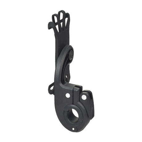 Universal Elastic Smartphone Holder: Black metal and plastic design with rubber claws, featuring a hole and screw for secure attachment to various handlebars or armrest brackets, ideal for holding phones and similar devices.