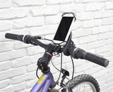 Universal Elastic Smartphone Holder mounted on a bicycle handlebar, securing a phone in place with rubber claws.