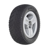 8x2.50 Rear Wheel Assembly for the Go-Go Elite Traveller (SC40E/SC44E) featuring a black tire with a silver rim, providing dependable performance and budget-friendly flat-free solid tire.