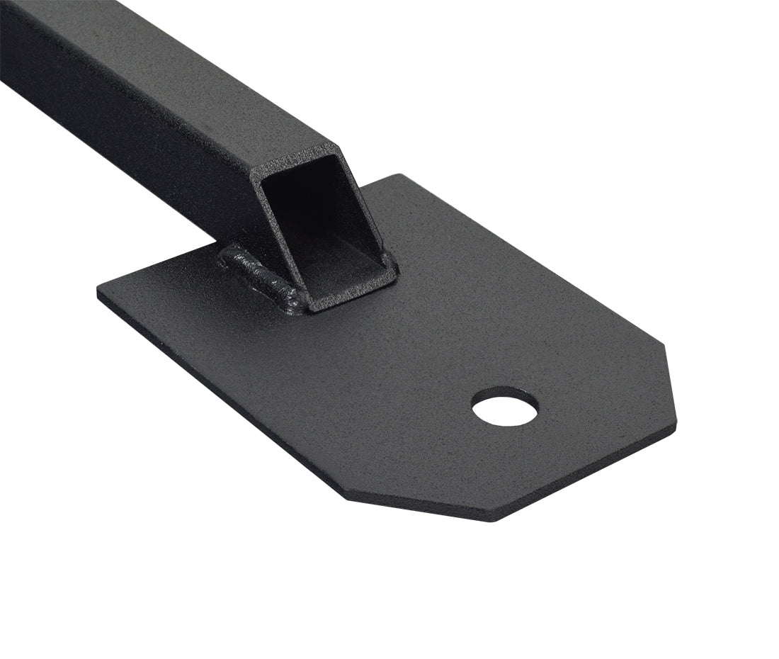 Utility Cart Hitch Extender for Mobility Scooters, featuring a black metal piece with a central hole and a welded steel platform for mounting various accessories.