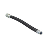 5” Black Rubber Inner Tube Valve Extender featuring a black braided nylon exterior and silver connectors on both ends, designed for easy attachment to Schrader valves.