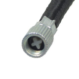 5” Black Rubber Inner Tube Valve Extender close-up showing the braided nylon exterior with visible male and female Schrader valve connectors.