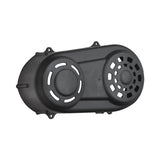 CVT Cover for Coleman RB200 & Monster Moto / Mega Moto MM-B212 Mini Bikes: A close-up of a black plastic cover with ventilation holes, designed to protect the drive system and rider’s leg.