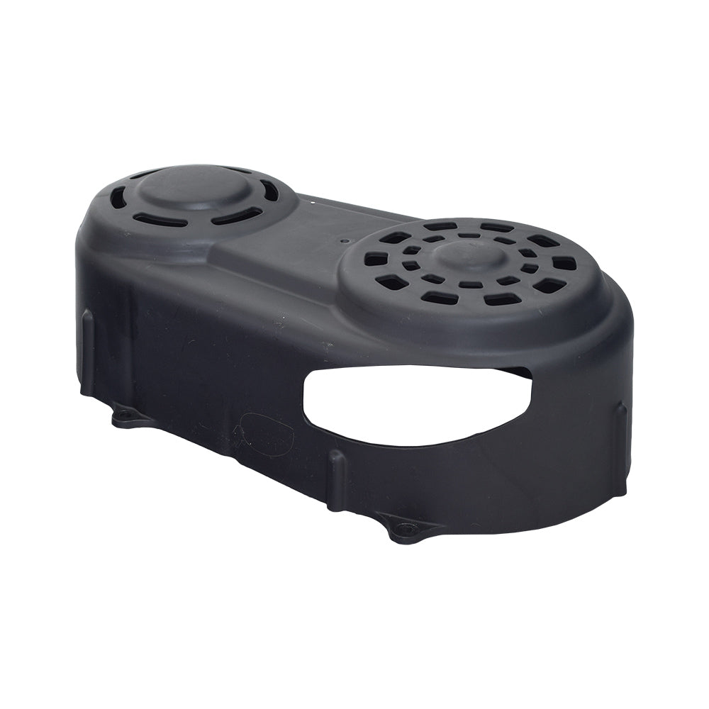 CVT Cover for Coleman RB200 & Monster Moto / Mega Moto MM-B212 Mini Bikes: black plastic cover with ventilation holes, essential for protecting the drive system and rider's leg on mini bikes.