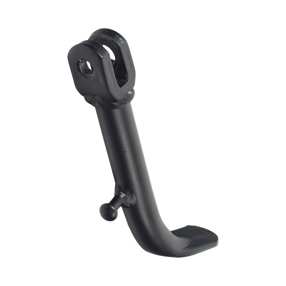 Kickstand for the Monster Moto / Mega Moto MM-B212 Mini Bike, a black metal object with a screw, designed to keep the mini bike upright, snaps in and out of position, folds up when riding.