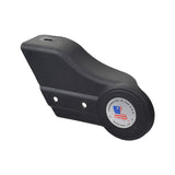 Front Chain Guard for the Monster Moto / Mega Moto Classic 212cc (MM-B212) Mini Bike, made of heavy-duty black plastic, featuring a small flag with a white star and map sticker.