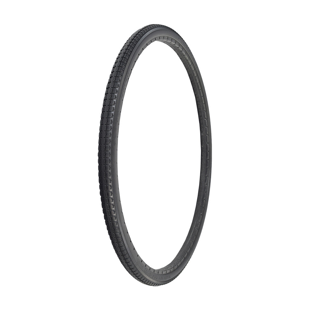 24x1-3/8 (37-540) Solid Urethane Orion Wheelchair Tire with P163 Street Tread by Primo, showing a close-up of the durable, non-marking surface designed for superior traction and flat-free performance.