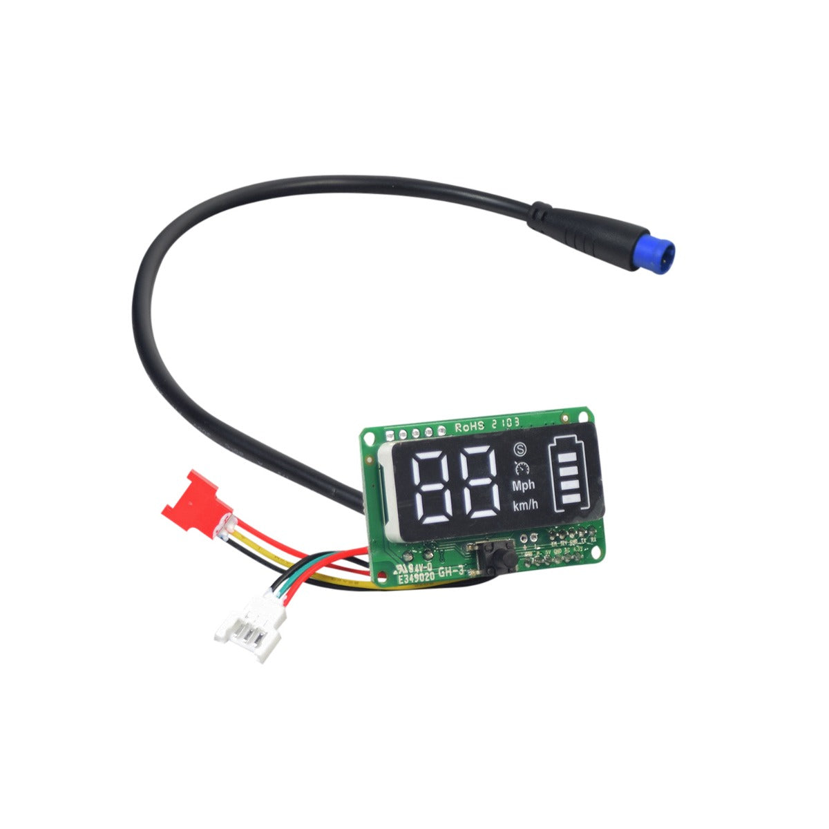 Electronic Dashboard Display for the Hover-1 Comet Electric Scooter, featuring a digital speedometer, battery level indicator, and several connected wires, designed to present speed and battery information clearly.