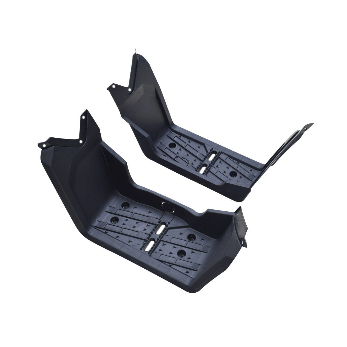 Foot Platforms for Coleman AT125-EX & AT125-UT ATVs, showing two sturdy black plastic parts with pre-drilled mounting holes and a toothed central portion for grip.