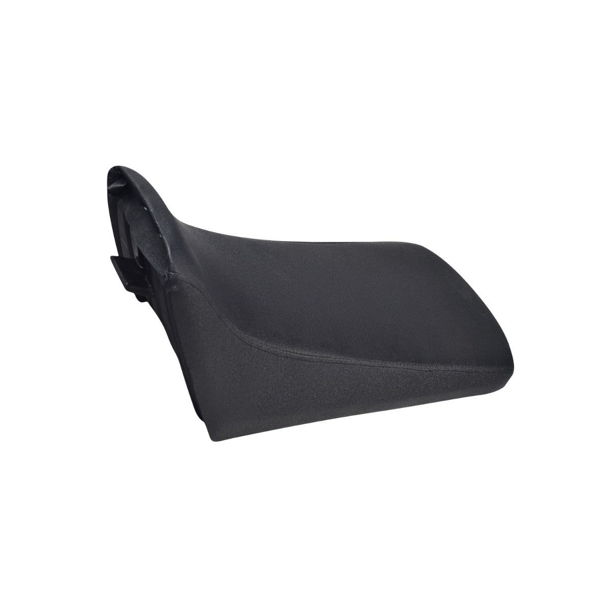 Seat for the Coleman AT125-EX ATV featuring textured black vinyl upholstery, visible spring latch, and clip for secure attachment.