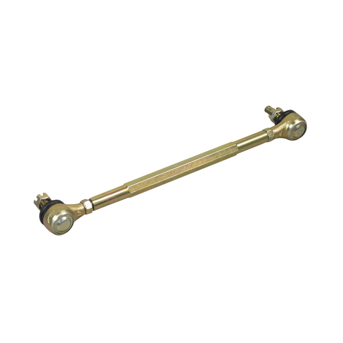 Tie Rod Linkage for the Coleman AT125-EX ATV, featuring a long metal rod with round holes, ball joints, and two ends including lock and castle nuts.