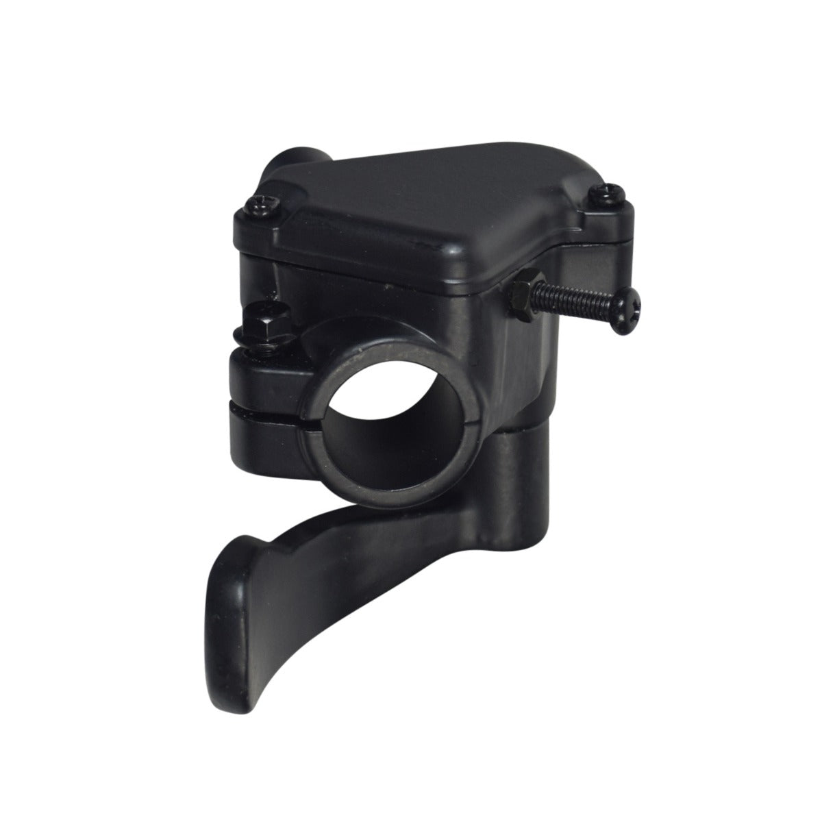 Throttle Lever for Coleman AT125-EX, AT125-UT, AT200-B, & TaoTao Raptor 200 ATVs; black metal lever with a handle and screw, designed for durability and standard 7/8 handlebar clamp.