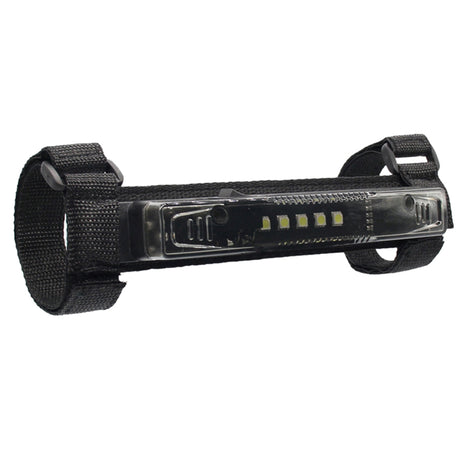 Roll Bar Mount LED Light for Realtree Go-Karts shown with a black strap securing it, highlighting the light fixture and buckle for easy mounting.