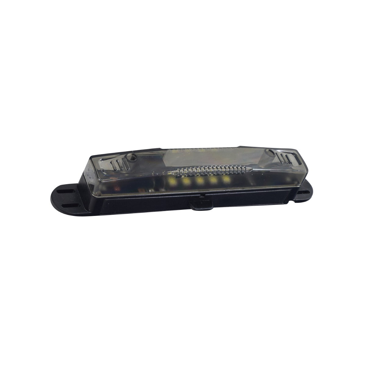 Roll Bar Mount LED Light for Coleman Go-Karts: A black rectangular LED light with a clear cover, designed to attach to go-kart roll bars using a strap and buckle system.