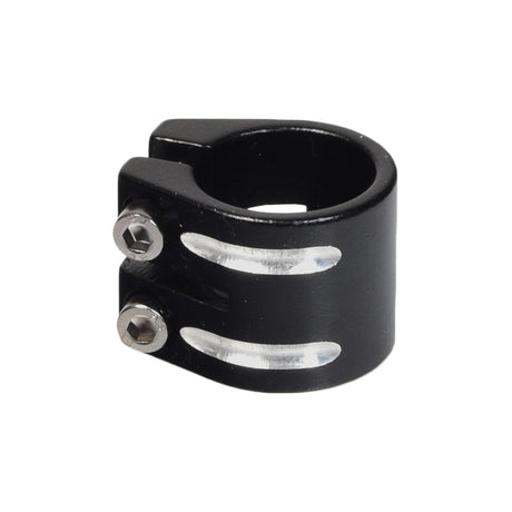 31.8 mm Double Head Collar Clamp for Scooters featuring a black metal ring with silver screws, designed for secure and tight clamping on kick scooters.