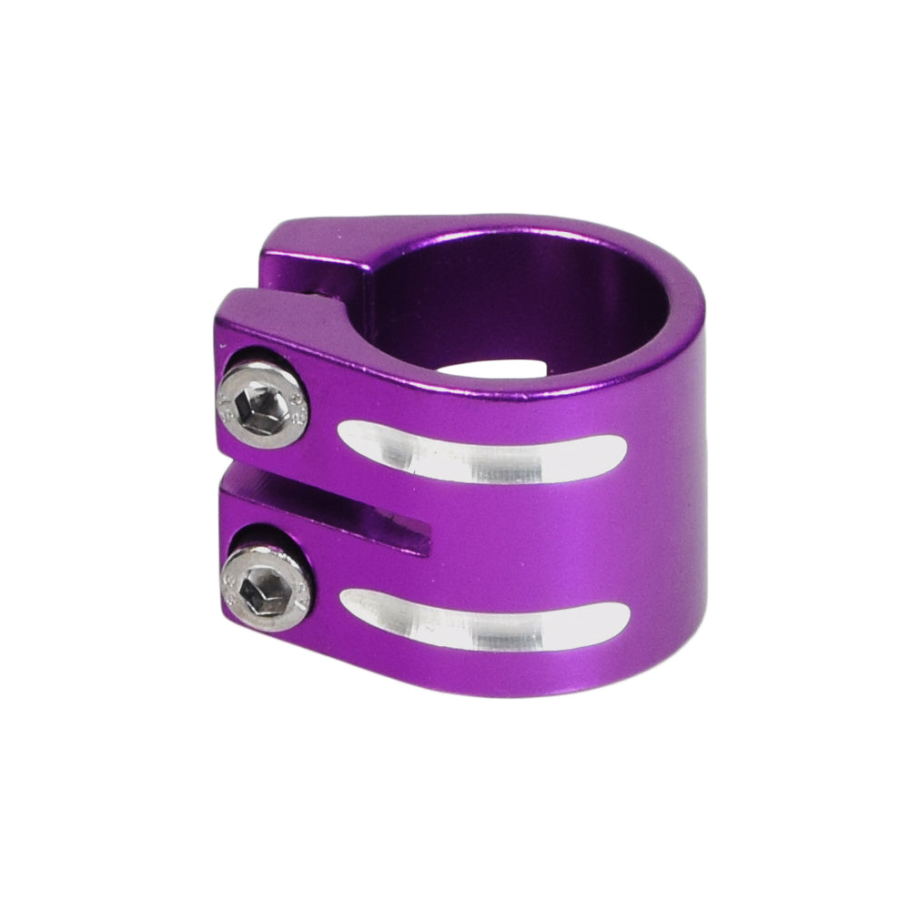 31.8 mm Double Head Collar Clamp for Scooters featuring a sturdy purple metal ring with visible silver bolts, designed to secure kick scooter components effectively.