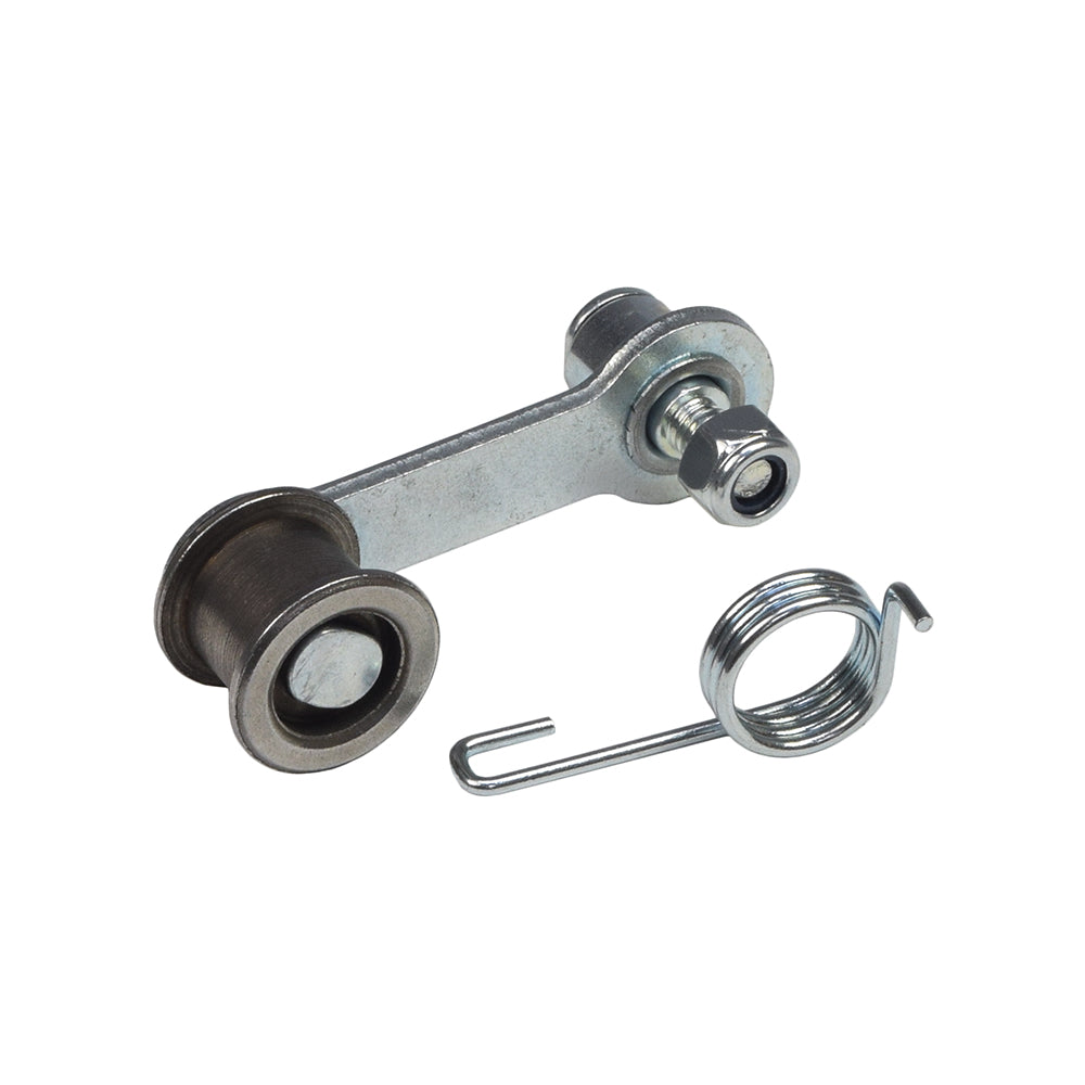 Chain Tensioner for the Razor E200 & E275 (Versions 36+), featuring a close-up of the metal roller, spring, and bracket essential for maintaining chain tension in electric scooters.