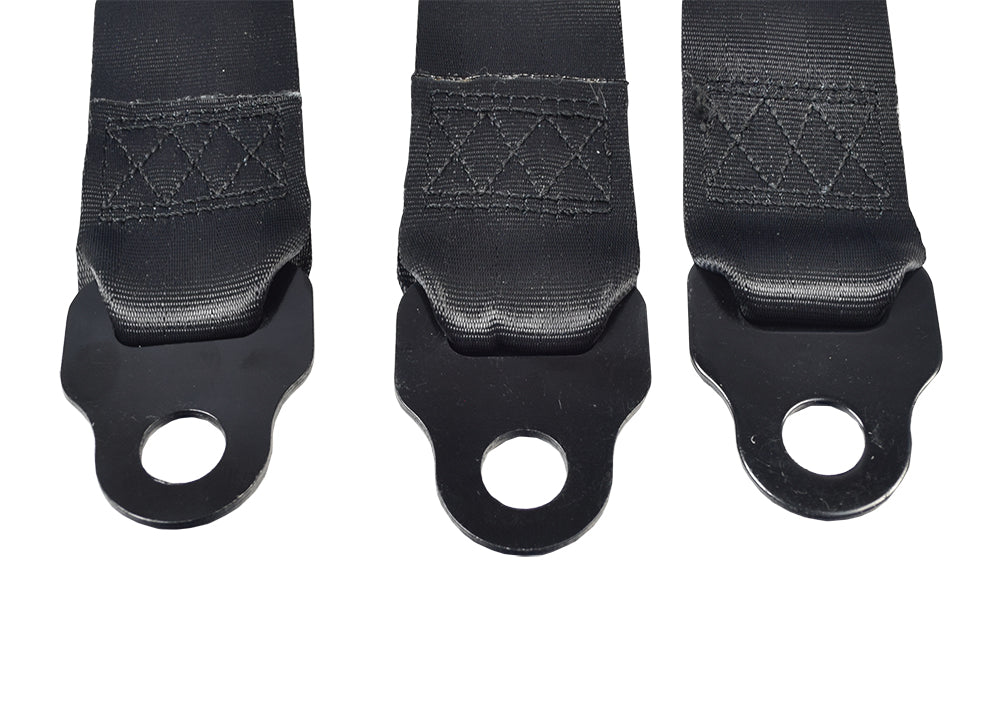 3-Point Seat Belt for Hammerhead Off-Road® Go-Karts showing a row of adjustable black straps with quick-installation holes for enhanced rider safety and security.