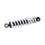 Front Shock for the Realtree RTK200 196cc Go-Kart: Close-up of a black and white coil spring, highlighting its tightly wound metal design essential for a smoother, less jarring ride.