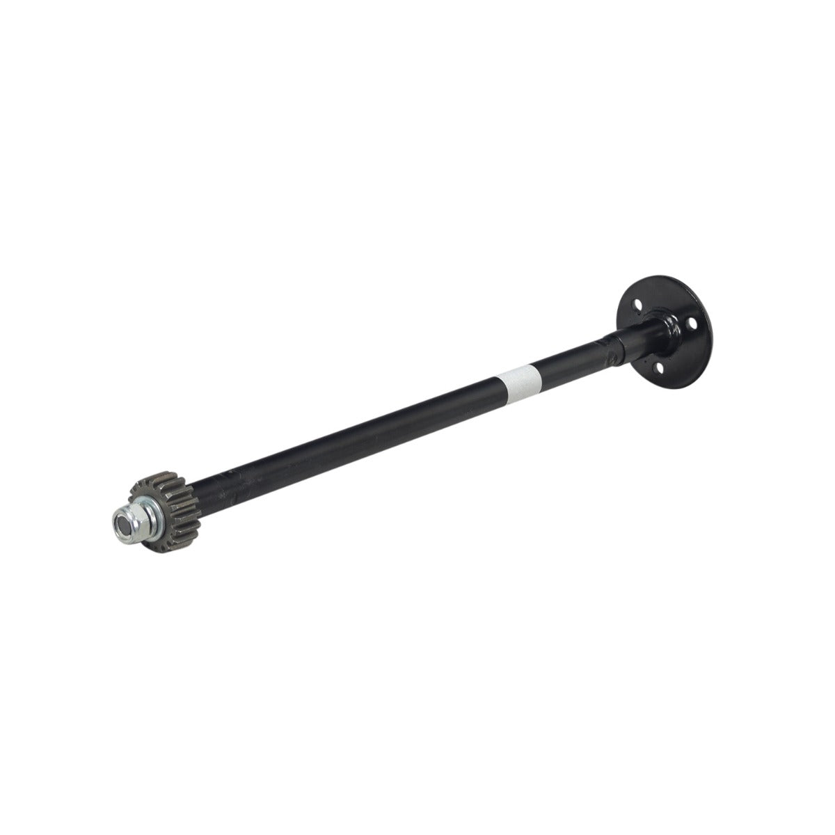 Steering Shaft for the Realtree RTK200 196cc Go-Kart, featuring a splined and threaded lower end with an 18-tooth sprocket and a 2-3/8 flange with three mounting holes.