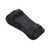 Black Memory Foam Curved Armrest Pads for Wheelchairs, Power Chairs, & Scooters (Set of 2), featuring black velvet fabric and hook-and-loop straps for easy installation, providing cushioned support for elbows, forearms, and wrists.