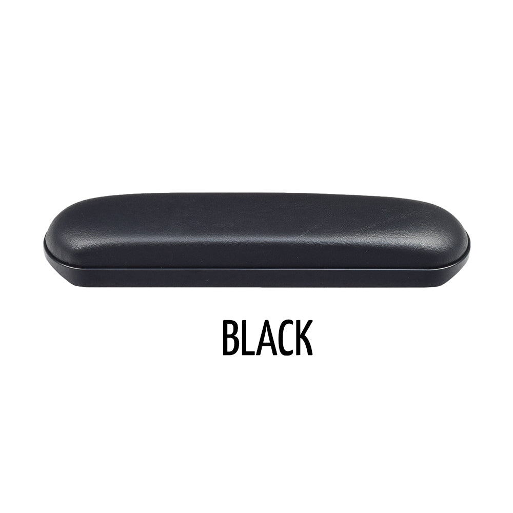 Black 10 Desk Length Padded Vinyl Armrest for Wheelchairs (Set of 2) showing a close-up of the black rectangular armrest with a cover, designed for multiple mounting hole spacings.