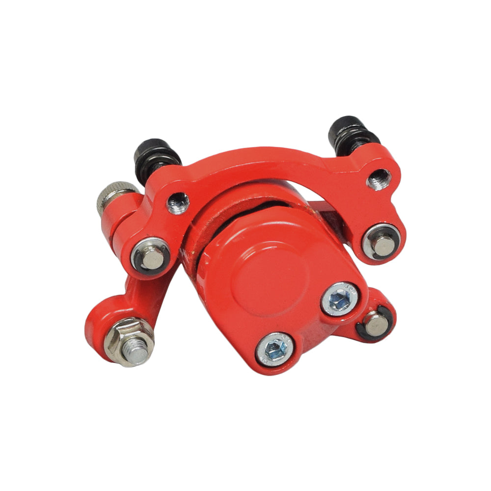 OEM Brake Caliper Assembly for Motovox MBX10 and MBX11 Mini Bikes, featuring a metal structure with visible screws and round components, designed for rear braking systems.