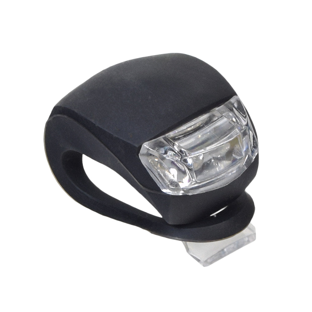 Waterproof LED Silicon Clip Light for Bikes & Scooters, featuring a clear light on a black base with a durable silicone clip for easy mounting.