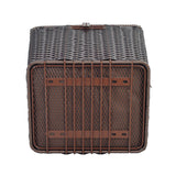 Rear Accessory Scooter Basket with Liner: A brown wicker basket with metal bars, featuring a removable water-resistant inner liner, designed for mounting on the rear platform of a scooter.