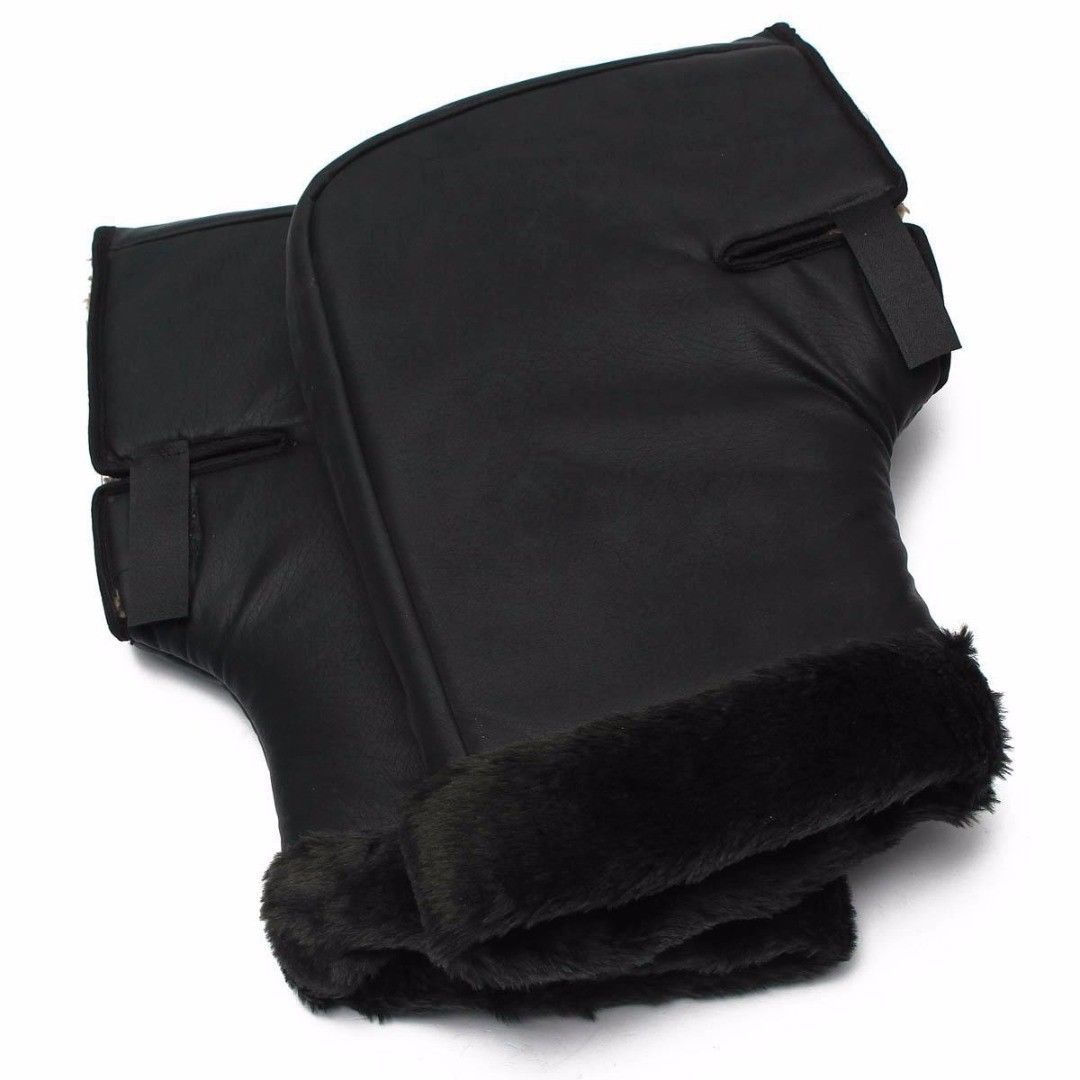 Deluxe Hand Mittens for Scooters, ATVs, & Bikes: Black, pile-lined mittens designed to fit over handlebars, with hook & loop closure and tie, providing warmth and comfort for winter riding.